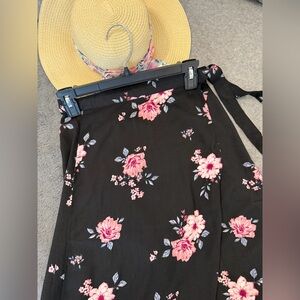 Black Floral A-Line Wrap Skirt
